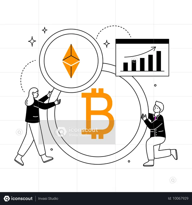 Zusammenarbeit im Kryptowährungs-Team im Finanzwesen  Illustration