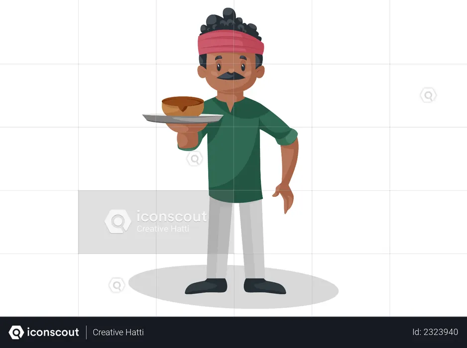 Kumbhar is showing an diya on the plate  Illustration