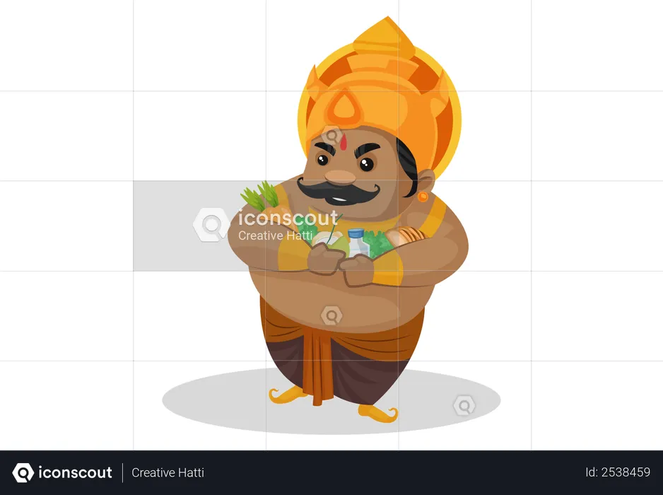 Kumbhkaran holding food in his arms  Illustration