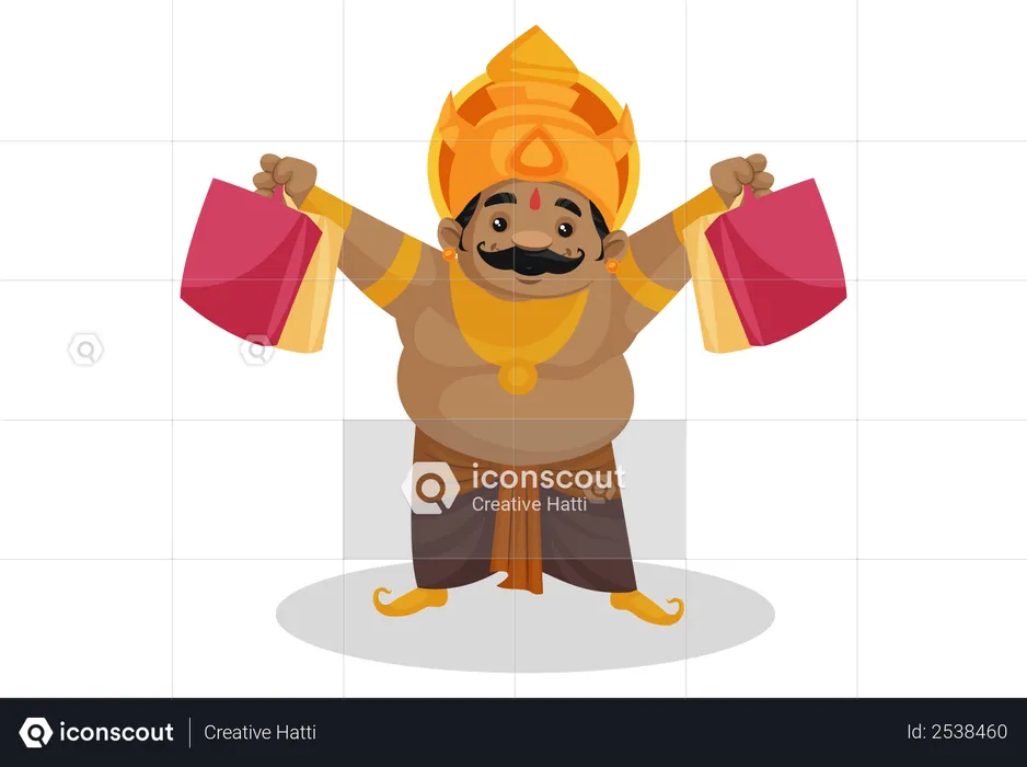 Kumbhkaran holding shopping bags  Illustration