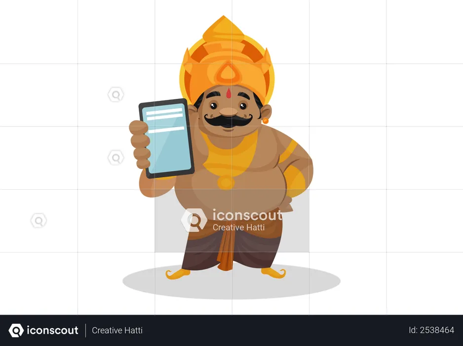 Kumbhkaran showing mobile  Illustration