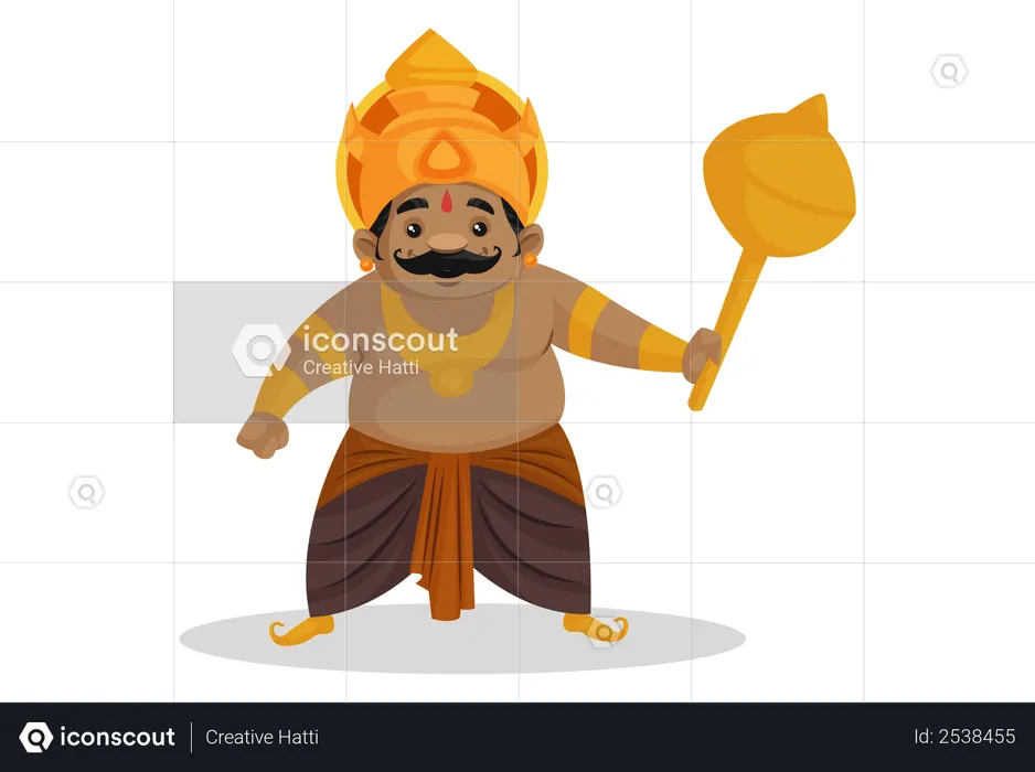 Kumbhkaran sosteniendo un arma de guerra en la mano  Ilustración