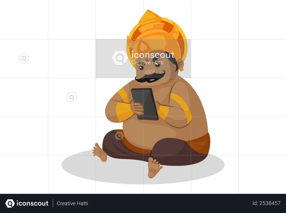 Kumbhkaran using mobile  Illustration