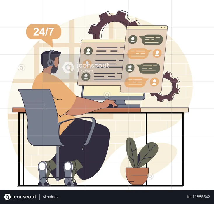 Kunde nimmt Hilfe vom Kundensupport in Anspruch  Illustration