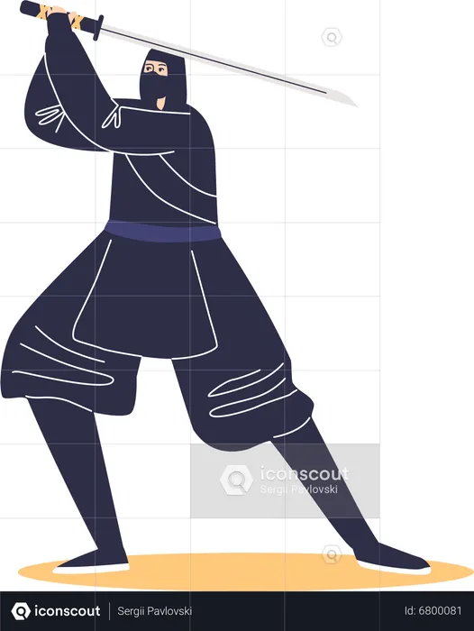 Kung fu samurai warrior with sword  Illustration