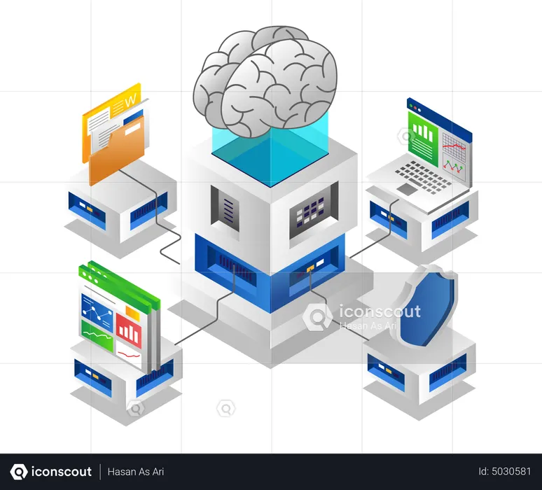 Künstliche Intelligenz-Cloud-Server-Netzwerk  Illustration