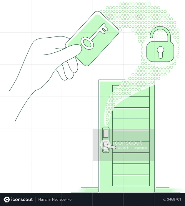 Plastikschlüsselkarte und schlüsselloses Schloss  Illustration