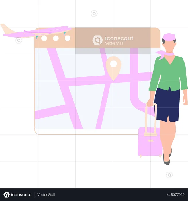 La azafata está lista para viajes de negocios.  Ilustración