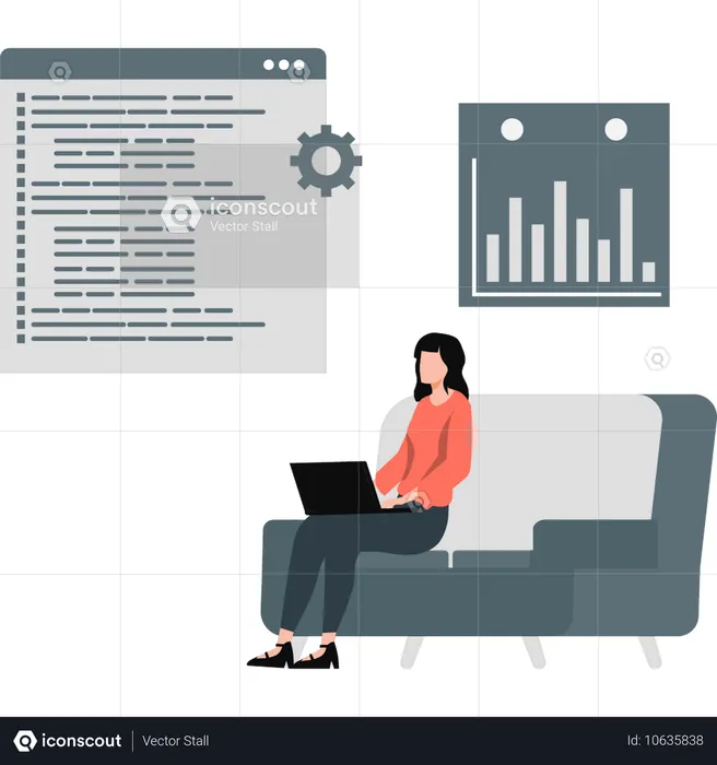 La niña está mostrando un gráfico de negocios.  Ilustración