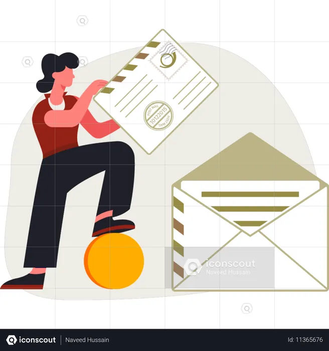 La niña sostiene un correo electrónico.  Ilustración