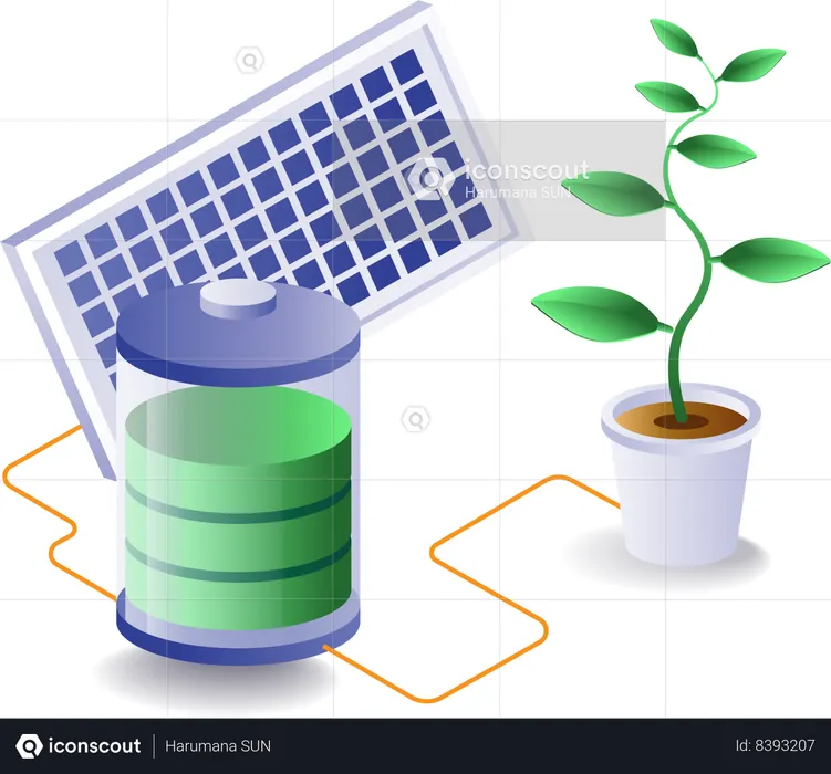 La energía solar almacenada se utiliza para mantener las plantas verdes  Ilustración