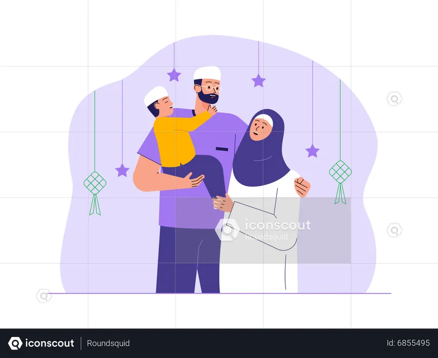 Une famille musulmane célèbre le ramadan kareem  Illustration