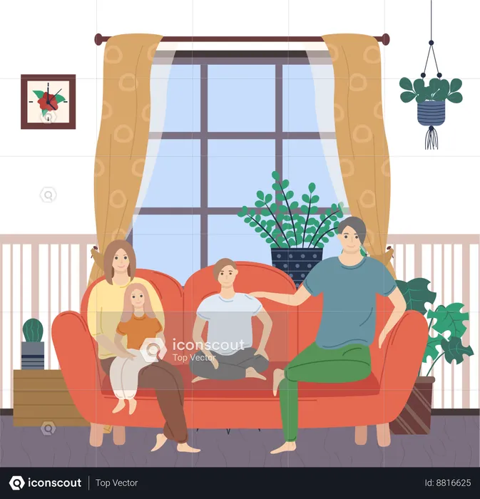 La famille regarde un film ensemble  Illustration