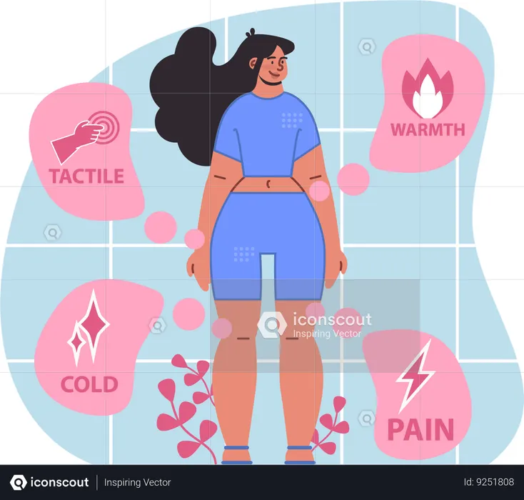 La femme ressent différentes sensations tactiles  Illustration