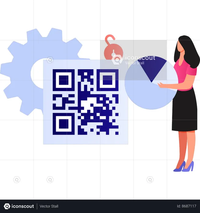 La fille montre le code QR pour le diagramme circulaire  Illustration