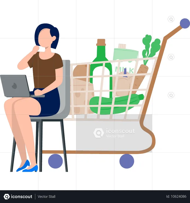 La fille pense aux achats en ligne  Illustration