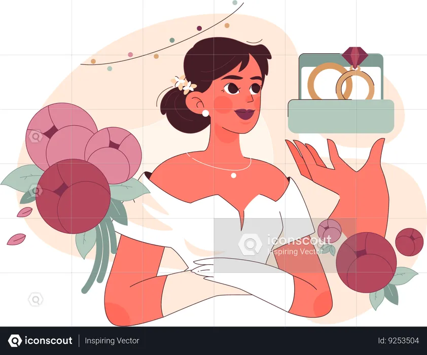 Mariée pensant à l'anneau de mariage  Illustration