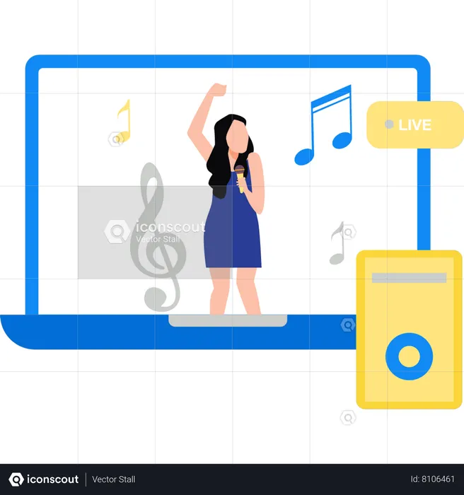 La chica canta música en vivo.  Ilustración