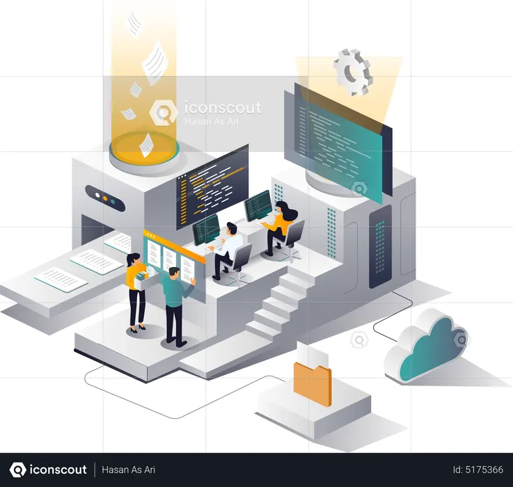 La plateforme traite les données par machine  Illustration