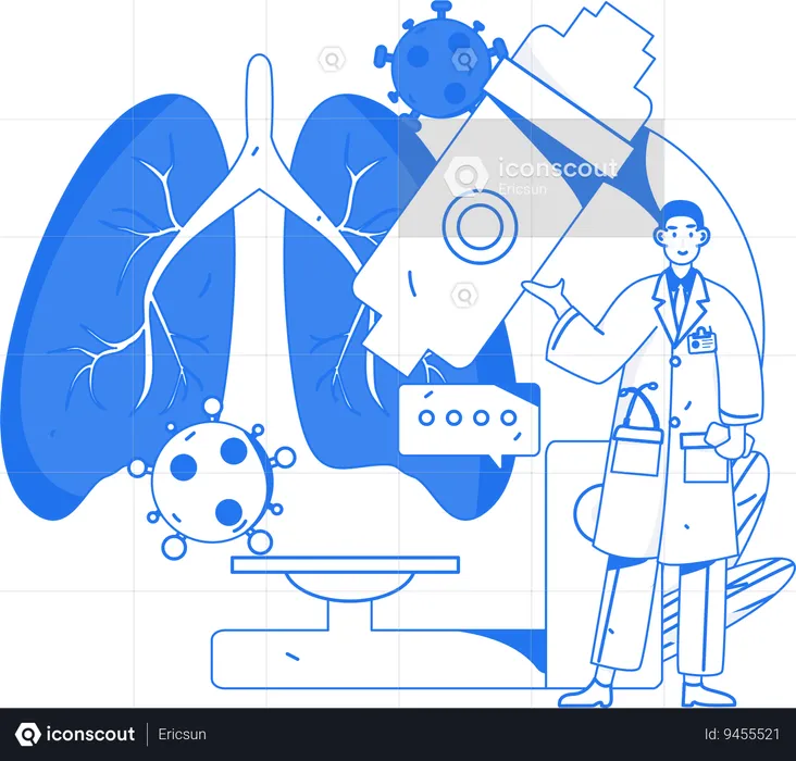 Lab assistant performs experiment on lungs  Illustration