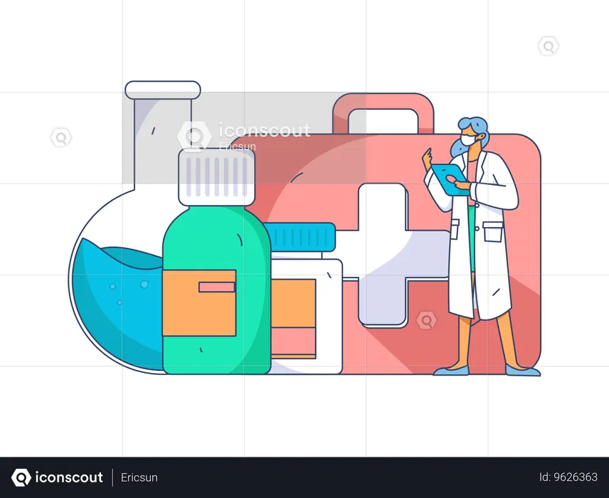 Lab assistant research on medicine  Illustration
