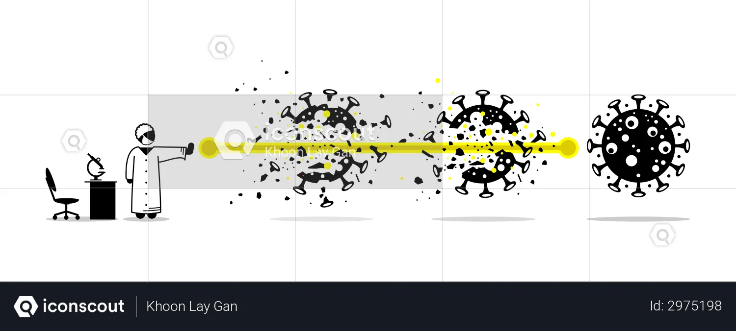 Lab scientist destroy and defeat coronavirus virus after finding the solution and breakthrough research  Illustration