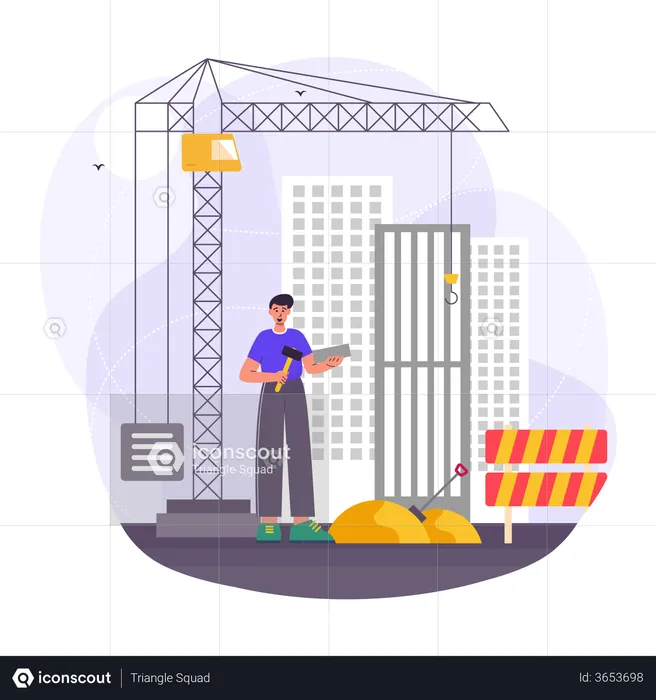 Labor doing work at construction site  Illustration