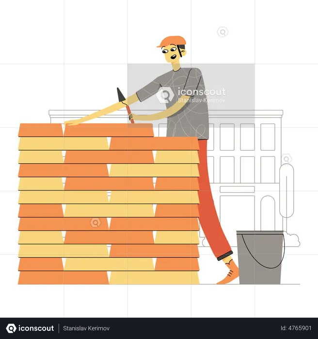Labor laying bricks  Illustration