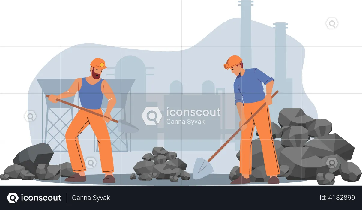 Labor working at coal mining site  Illustration