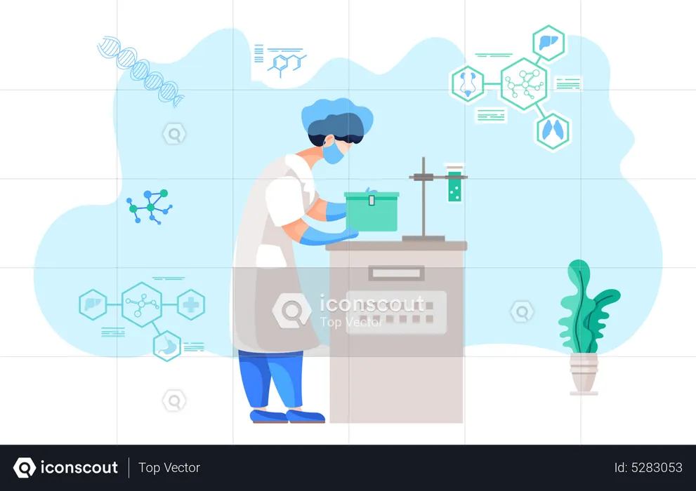 Laboratory assistant analyzing liquid in test tube  Illustration