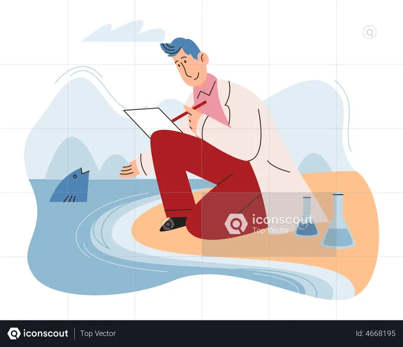 Laboratory assistant conducts experiments with water life  Illustration