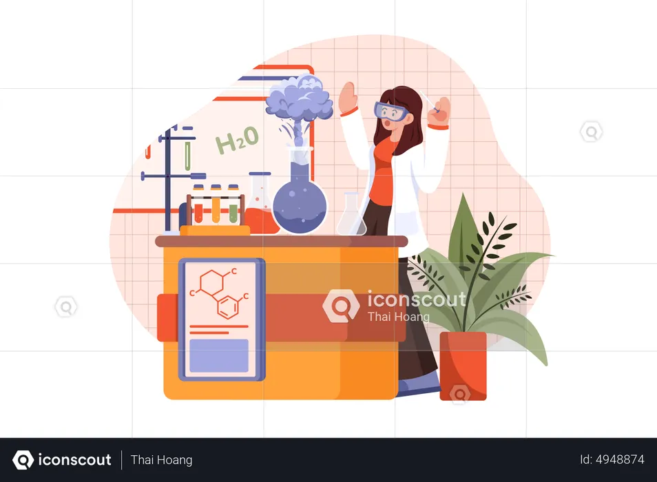 Laboratory assistant doing chemical tests  Illustration