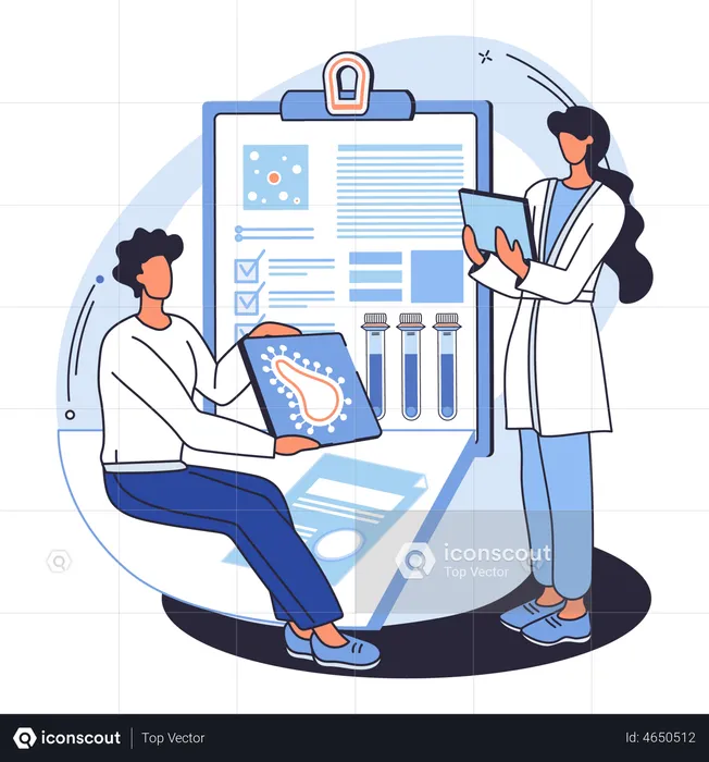 Laboratory assistant doing diagnostic research  Illustration