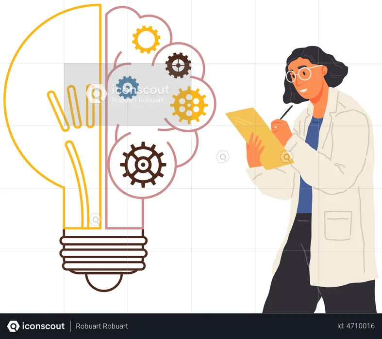 Laboratory assistant works with business creative plan, create idea of new project, planning startup  Illustration