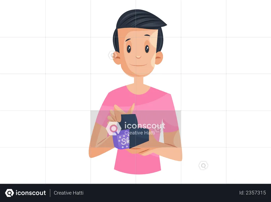 Laboratory boy is holding sanitary napkin packet in hand  Illustration