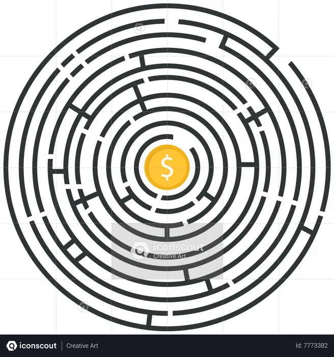 Labyrinth with a dollar coin  Illustration