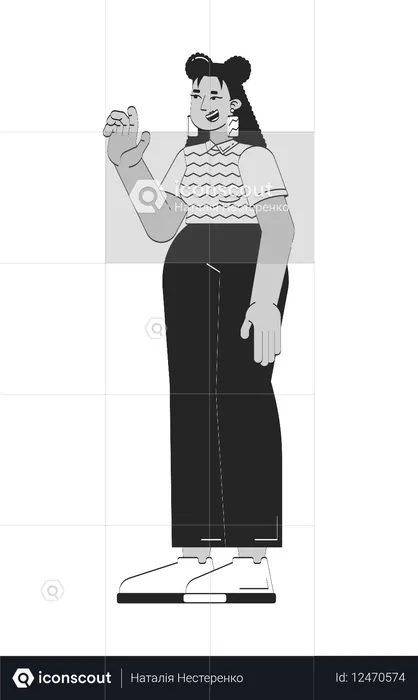 Lächelnde lateinamerikanische Mitarbeiterin winkt  Illustration
