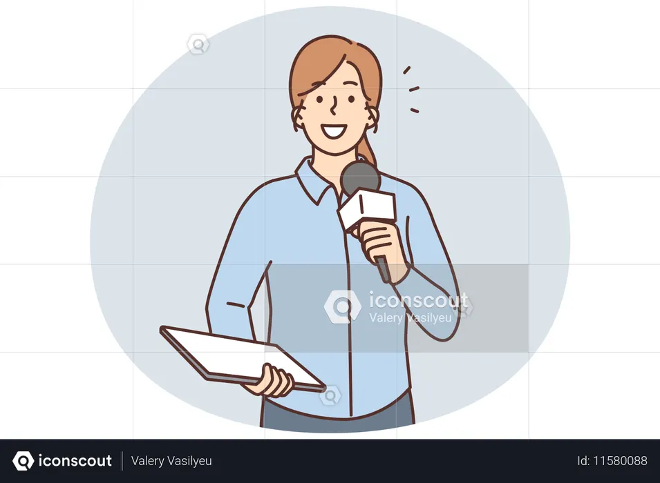 Lächelnde Reporterin mit Mikrofon  Illustration