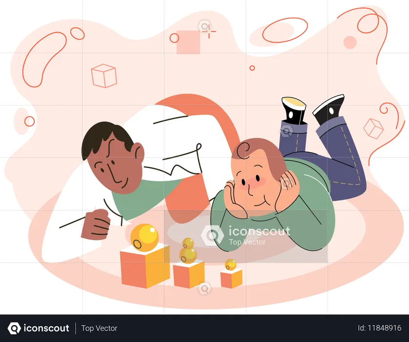Lächelnder Vater spielt Würfel mit seinem Sohn, liebevoller Vater und Kind verbringen Zeit zusammen zu Hause  Illustration