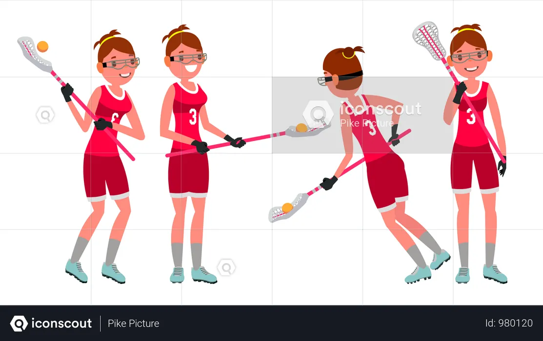 Lacrosse Female Player Vector. High School Or Colleges Girl. Team Members. Professional Athlete. Sport Competitions. Flat Cartoon Illustration  Illustration
