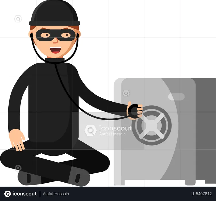 Ladrão abrindo armário  Ilustração