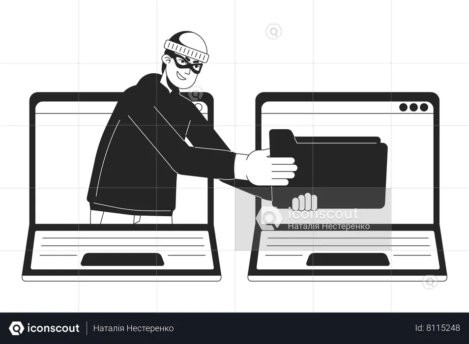 Ladrão roubando dados do laptop  Ilustração
