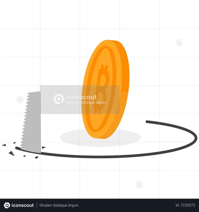 Ladrão serrando o chão para fazer o bitcoin cair  Ilustração