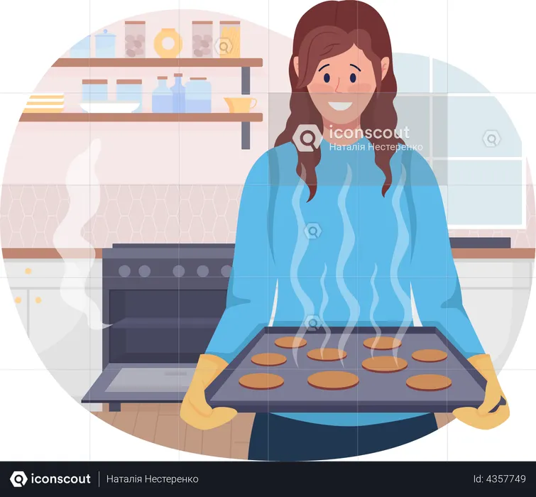 Lady baking cookies  Illustration