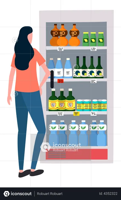 Lady buying cold beverage at supermart  Illustration