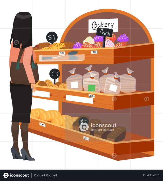Lady buying fresh bakery product  Illustration