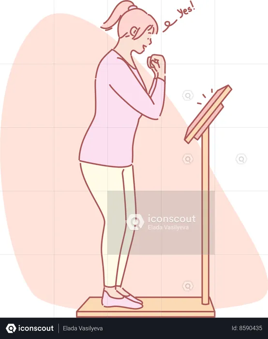 Lady checking weight on weight scale  Illustration