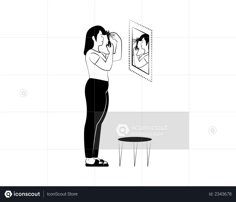 Lady chopping off her hair  Illustration