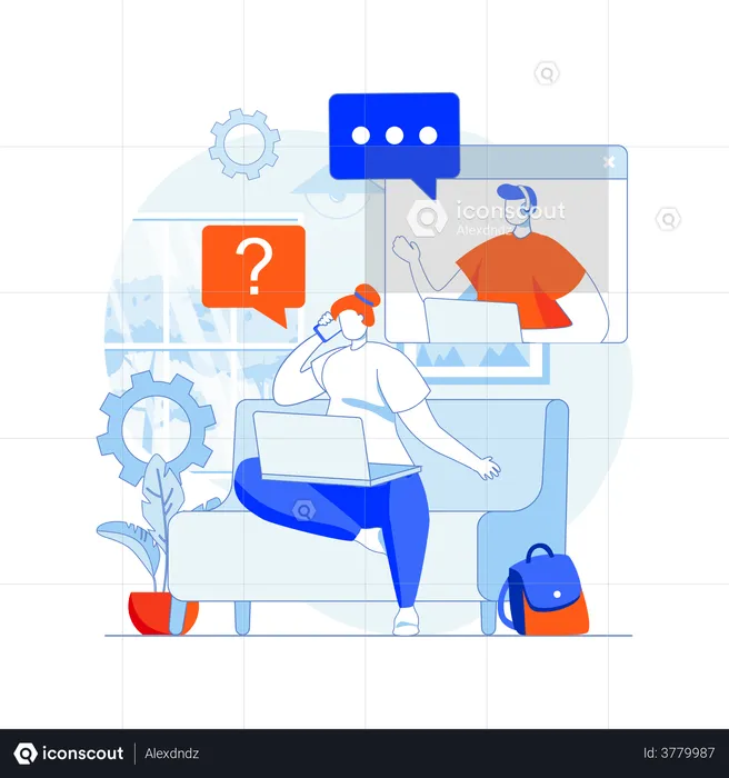 Lady contacting customer support executive  Illustration