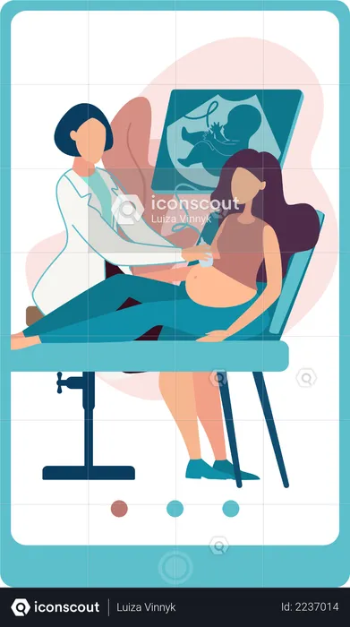 Lady Doctor checking pregnant lady online  Illustration